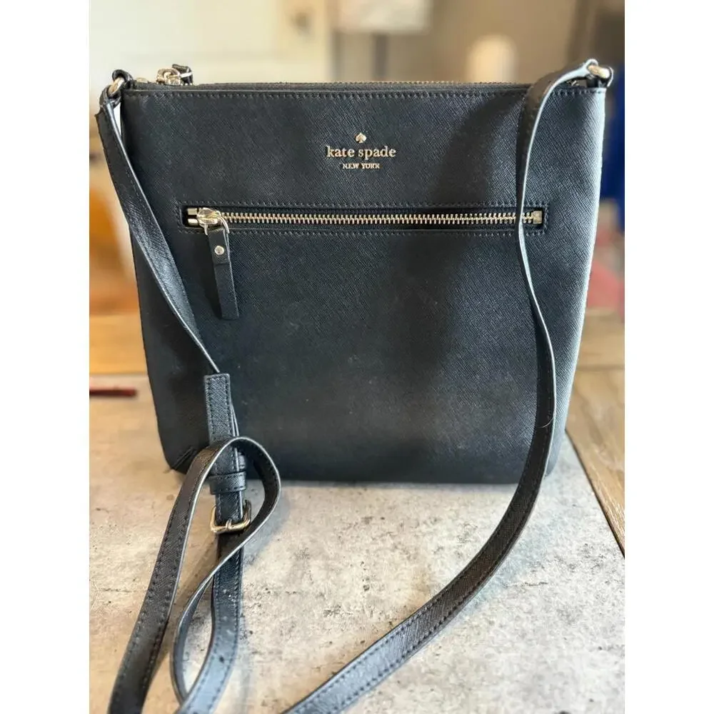 Kate Spade Laurel Way Rima Crossbody Bag‎ Black Saffiano Leather Messenger Bag